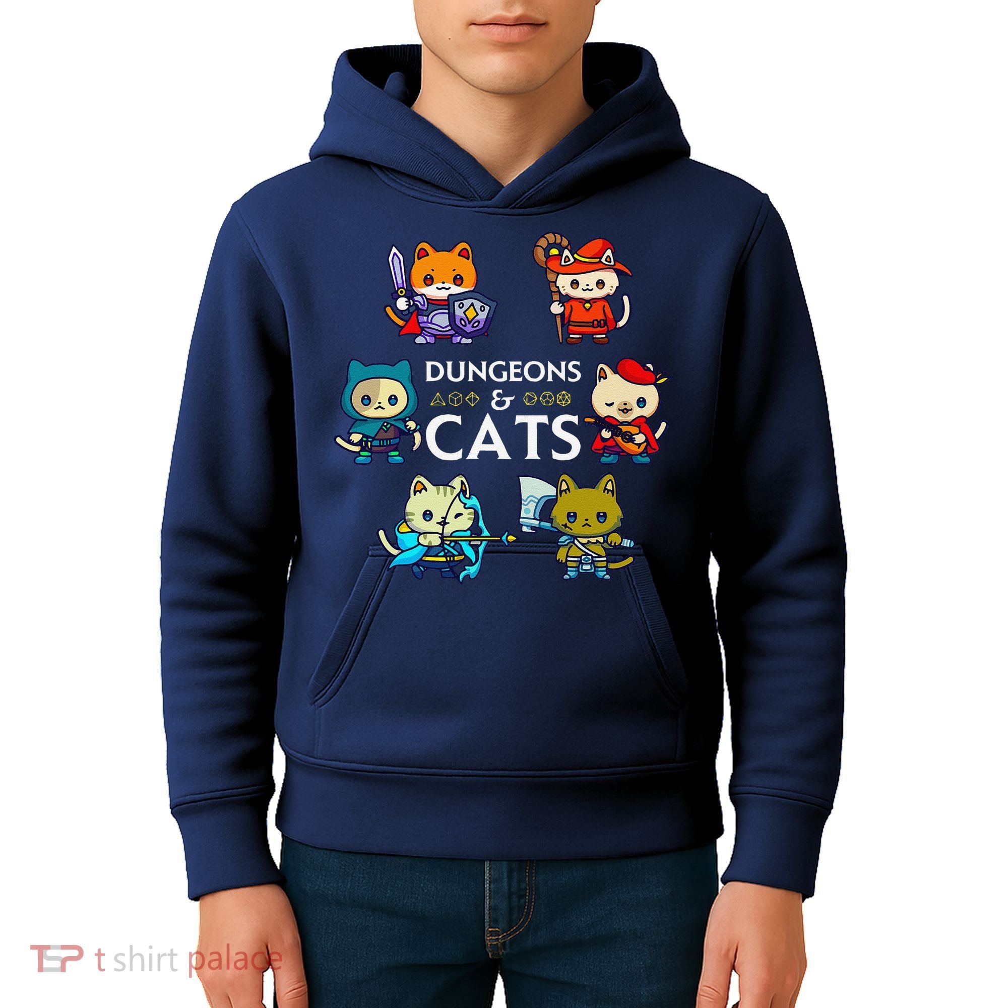 Rpg Gamer And Cats D20 Dice Nerdy Cute Cat Kids Hoodie