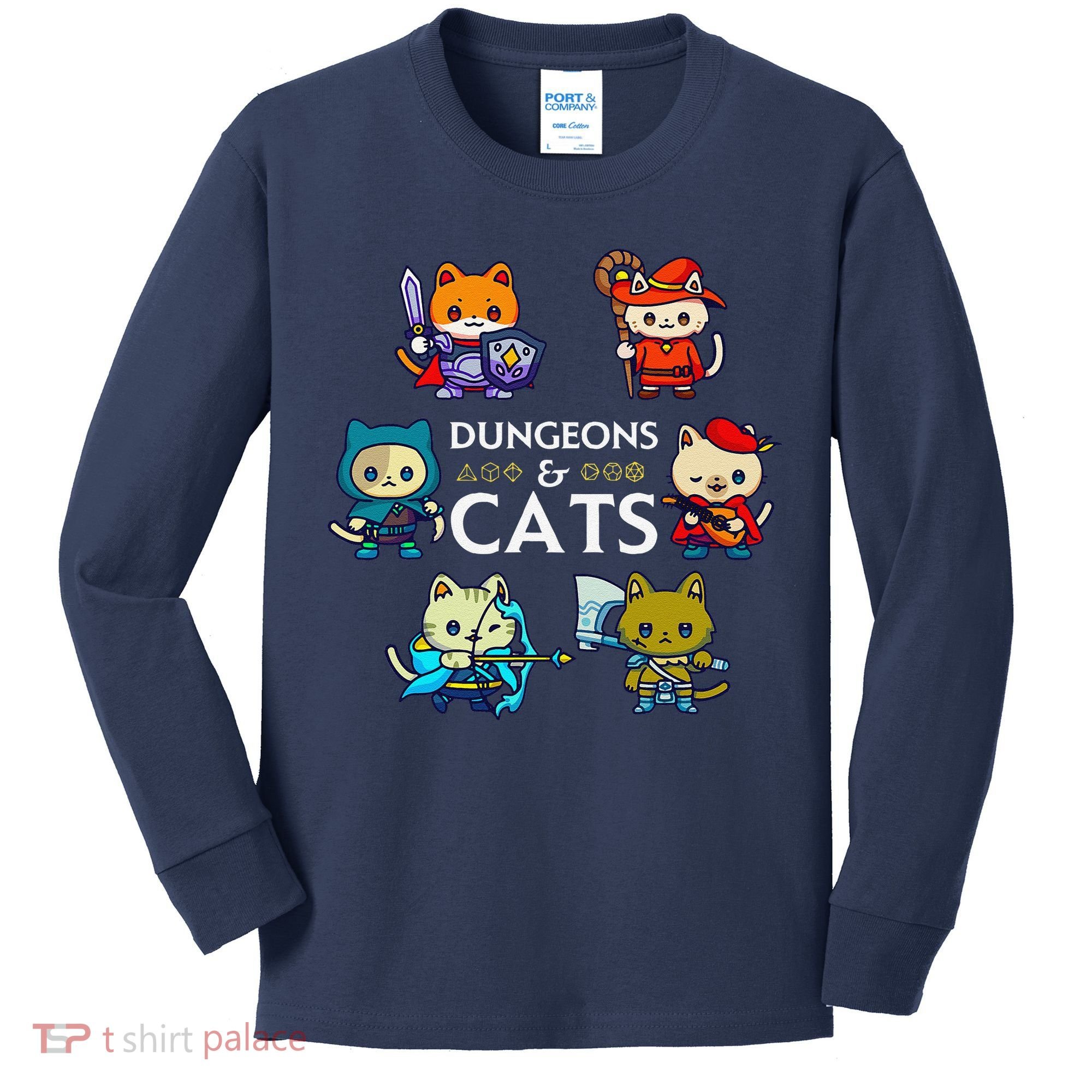 Rpg Gamer And Cats D20 Dice Nerdy Cute Cat Kids Long Sleeve Shirt