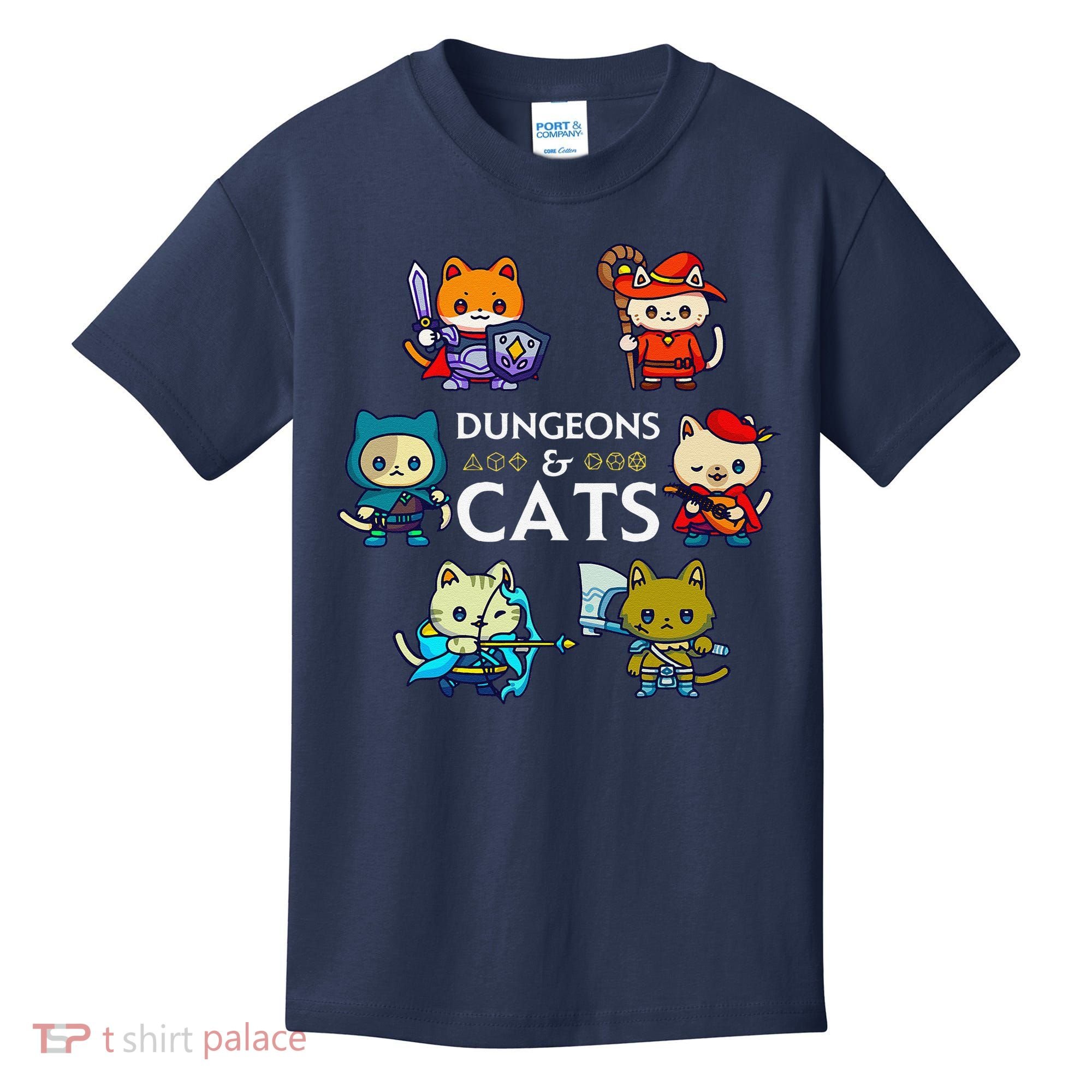 Rpg Gamer And Cats D20 Dice Nerdy Cute Cat Kids T-Shirt