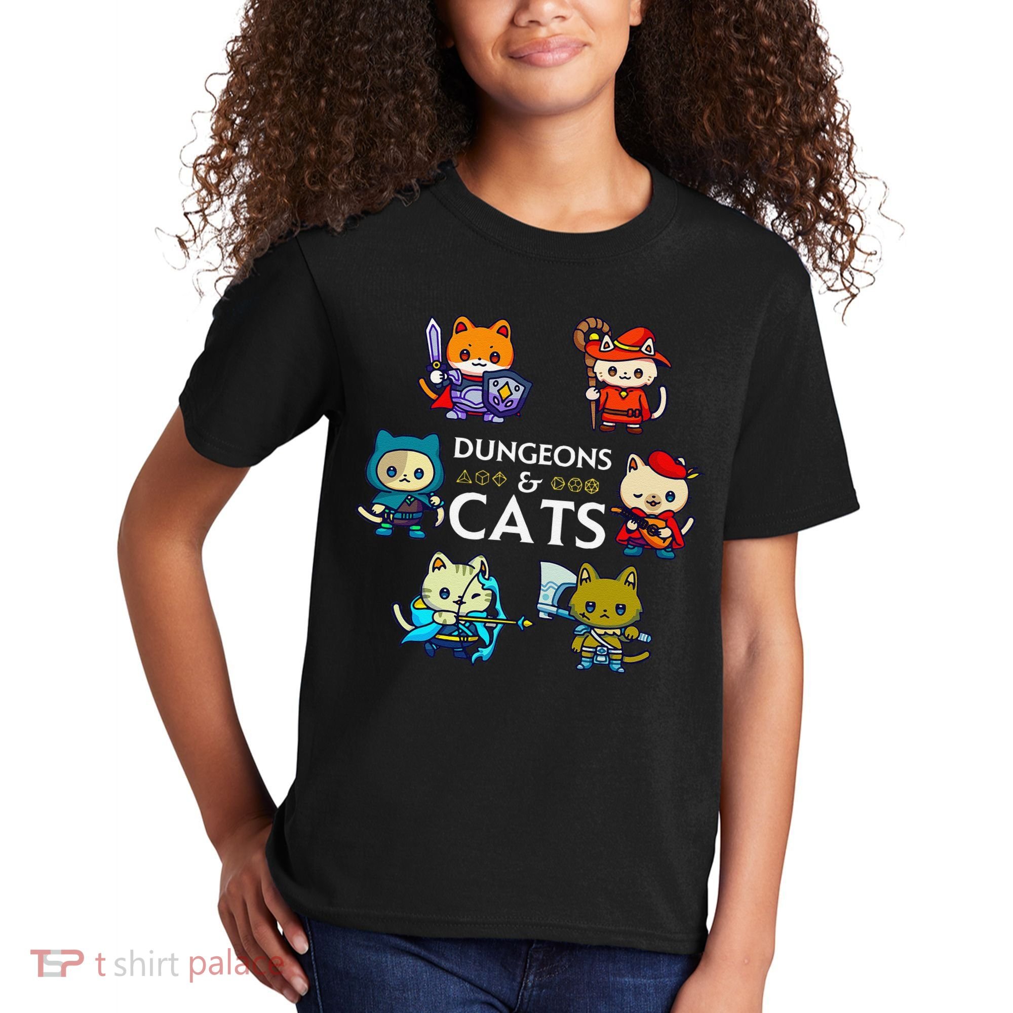 Rpg Gamer And Cats D20 Dice Nerdy Cute Cat Kids T-Shirt