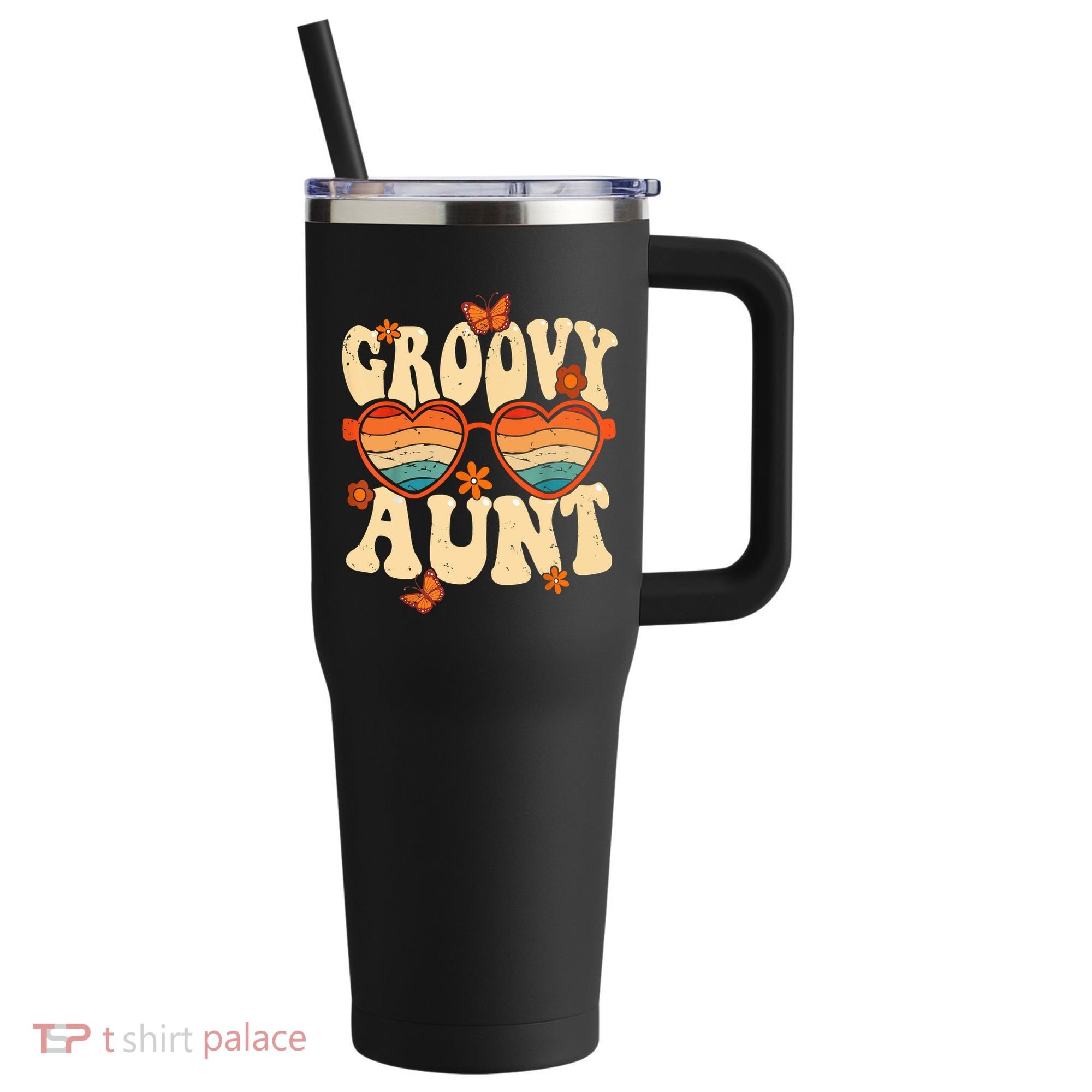 Retro Groovy Aunt 70s Aesthetic 1970's Mother's Day 40oz Vacuum Insulated Stainless Steel Travel Tumbler