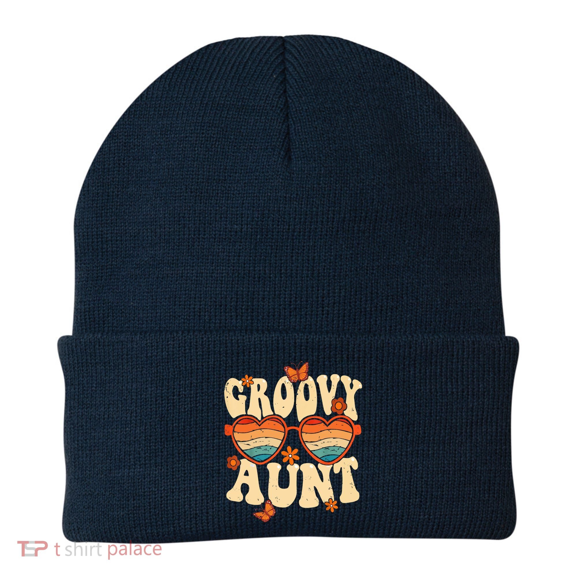 Retro Groovy Aunt 70s Aesthetic 1970's Mother's Day Beanie