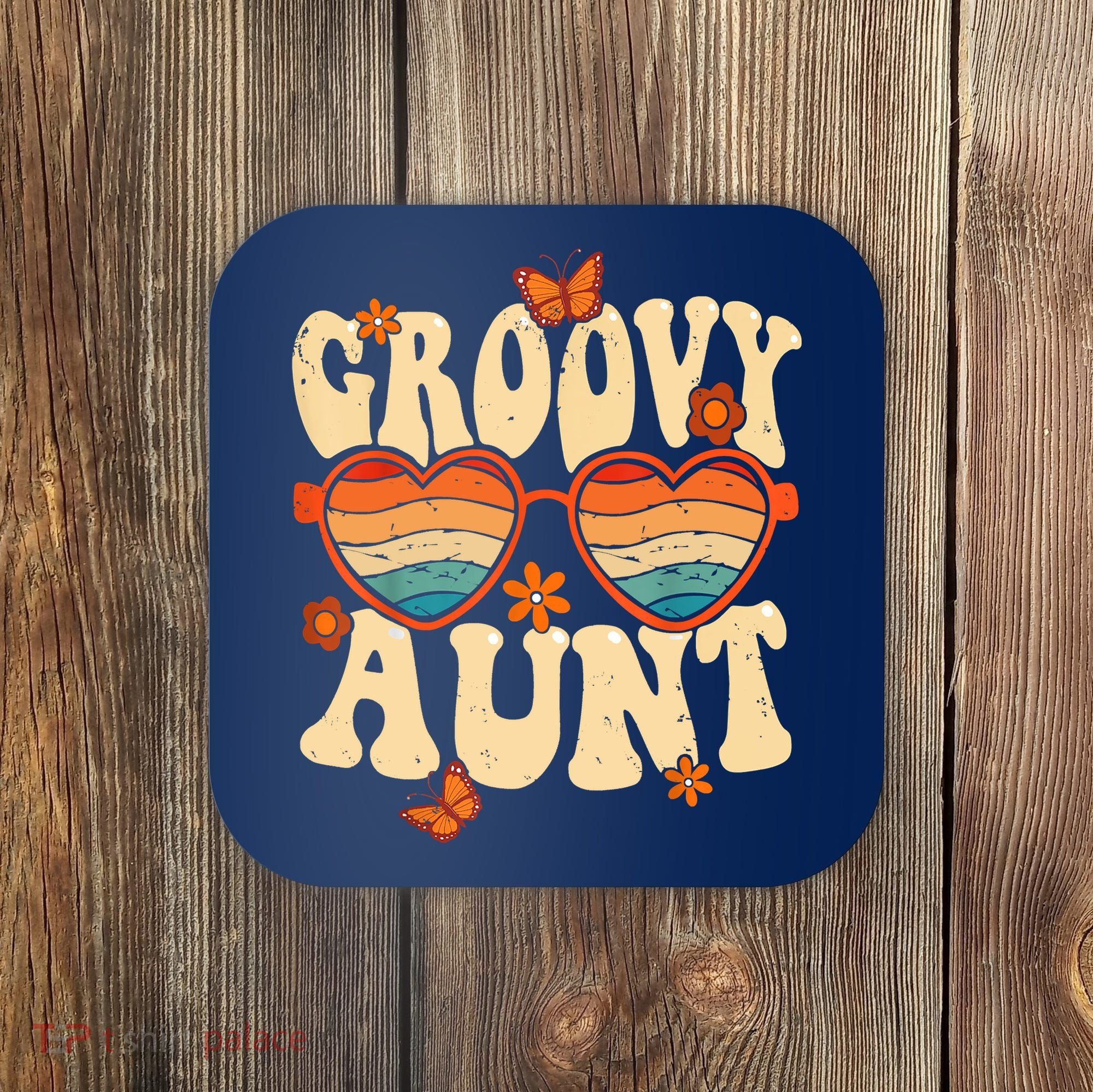 Retro Groovy Aunt 70s Aesthetic 1970's Mother's Day Coaster