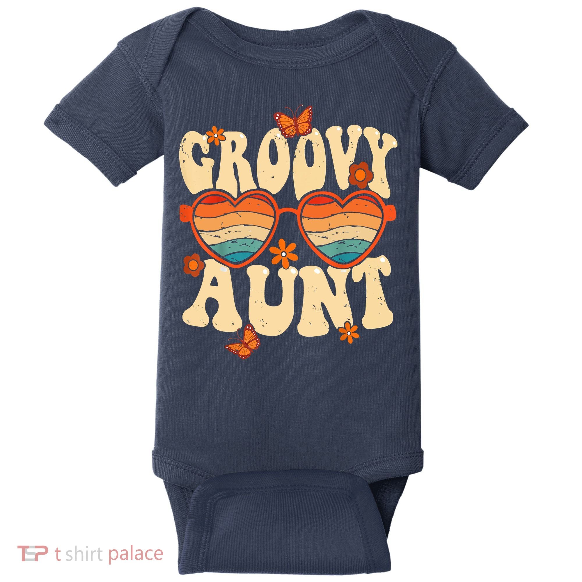 Retro Groovy Aunt 70s Aesthetic 1970's Mother's Day Baby Bodysuit