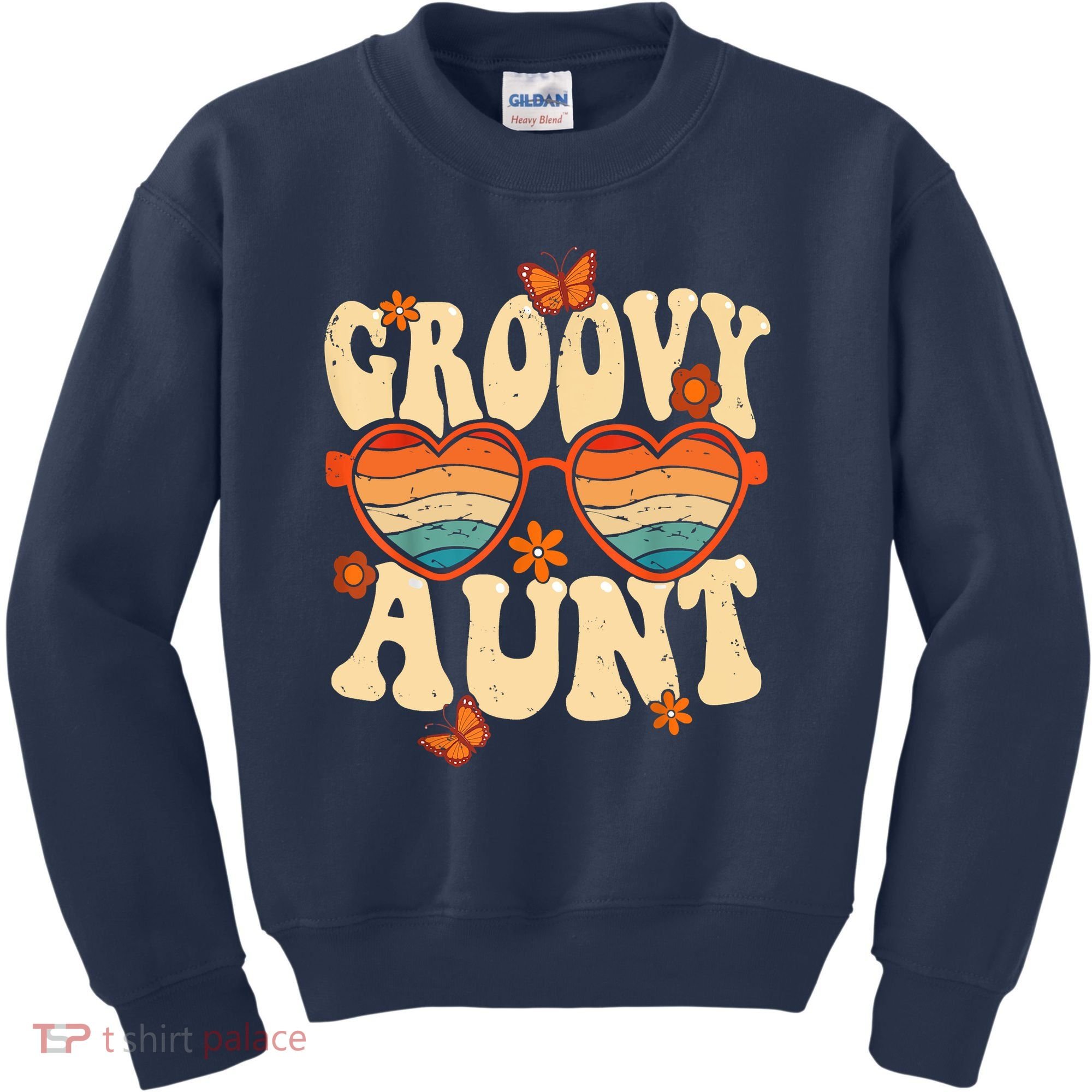 Retro Groovy Aunt 70s Aesthetic 1970's Mother's Day Kids Sweatshirt