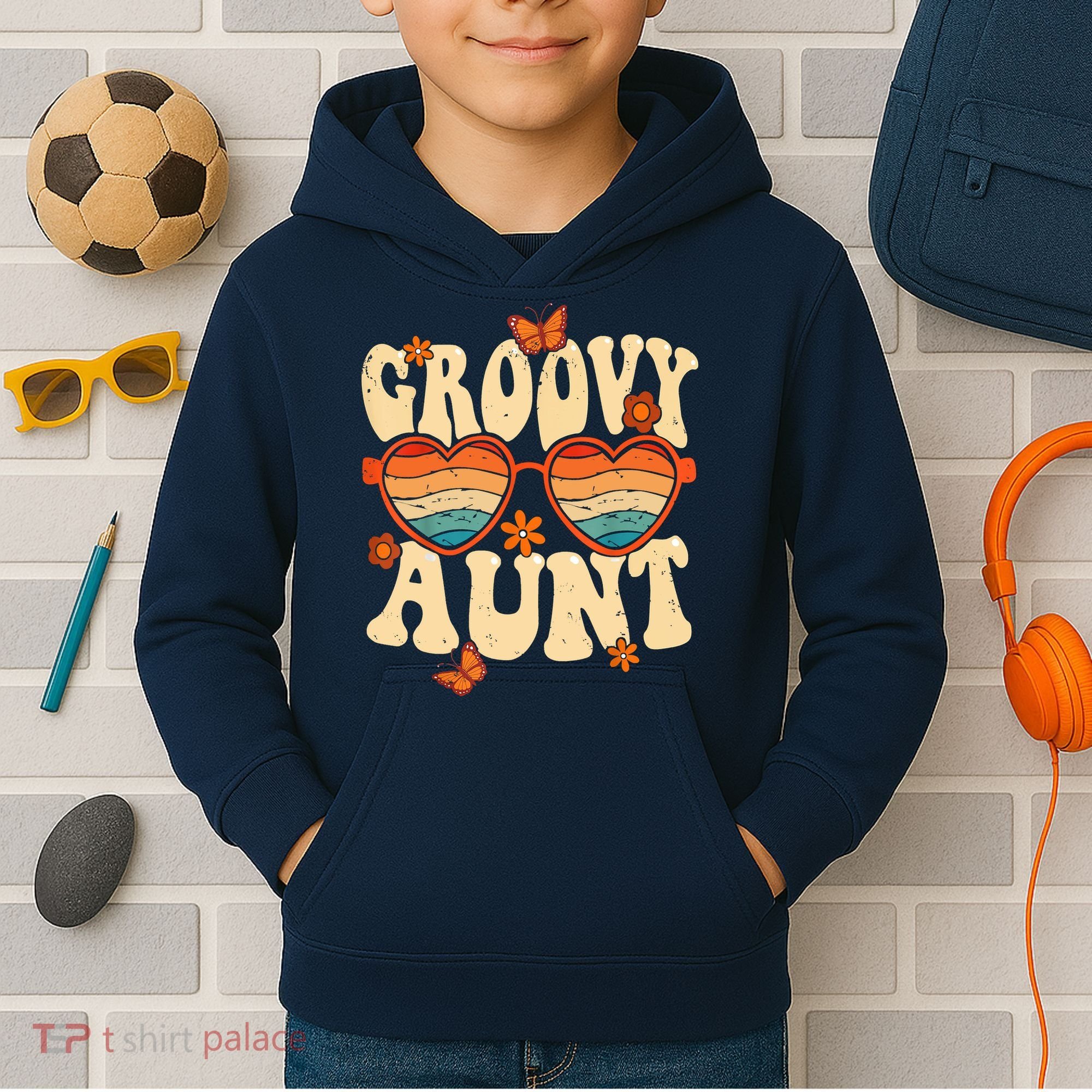 Retro Groovy Aunt 70s Aesthetic 1970's Mother's Day Kids Hoodie