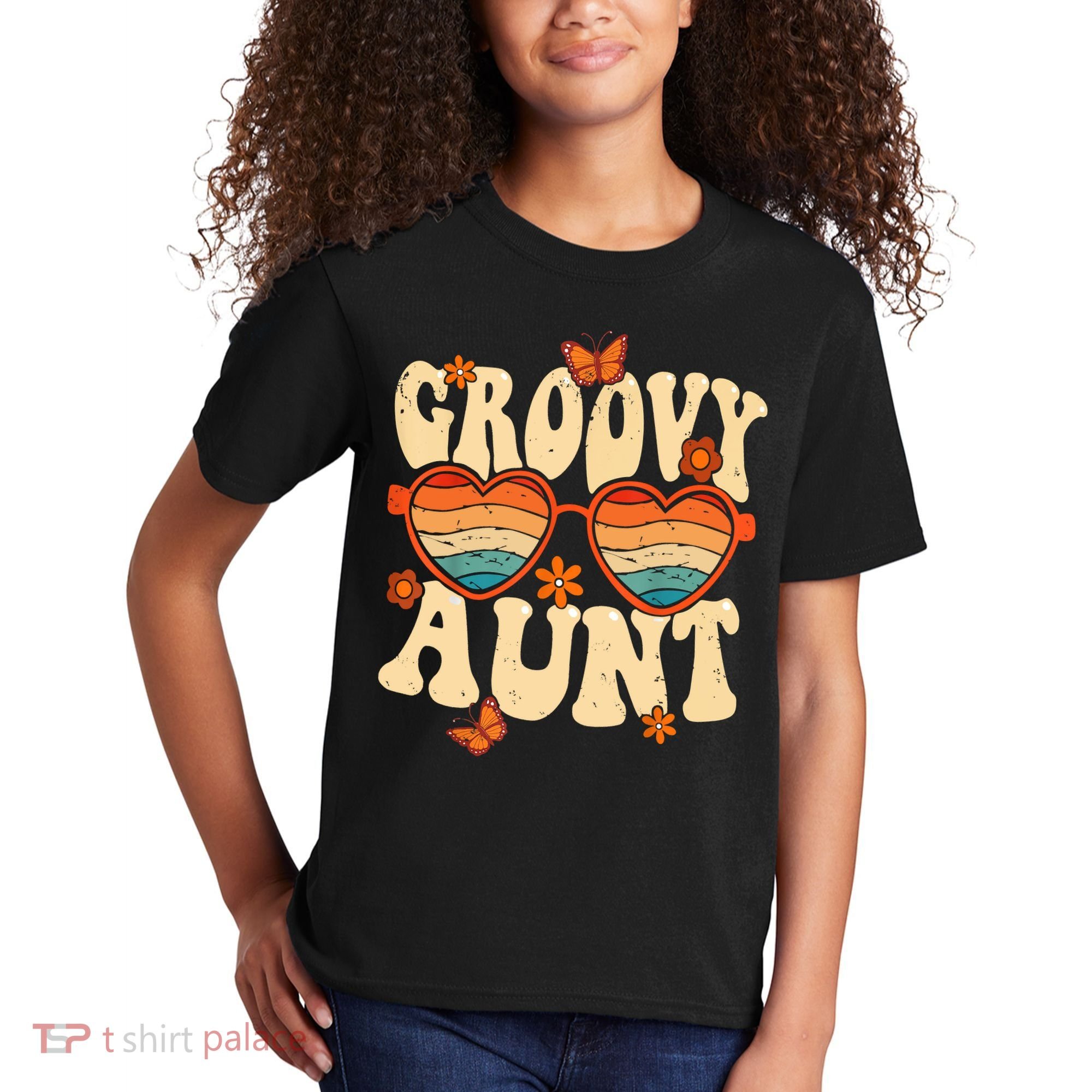 Retro Groovy Aunt 70s Aesthetic 1970's Mother's Day Kids T-Shirt