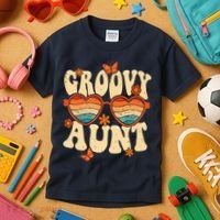 Retro Groovy Aunt 70s Aesthetic 1970's Mother's Day Kids T-Shirt thumb 3