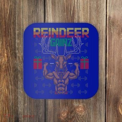 Reindeer Gainz Brodolf Ugly Christmas Sweater Gym Workout Great Gift Coaster
