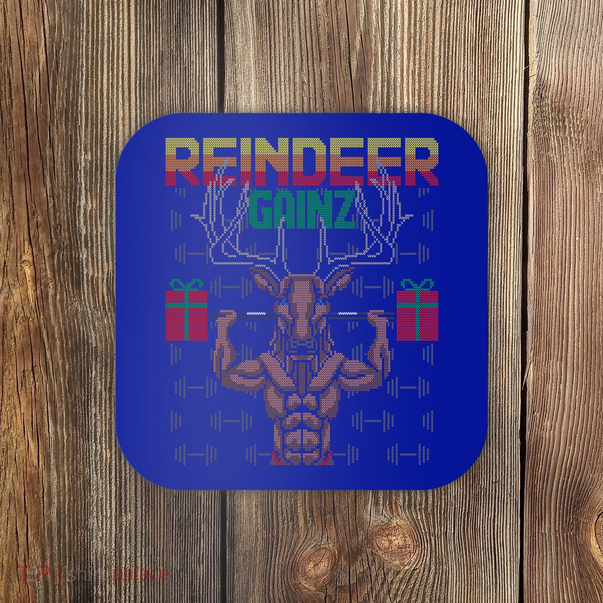 Reindeer Gainz Brodolf Ugly Christmas Sweater Gym Workout Great Gift Coaster