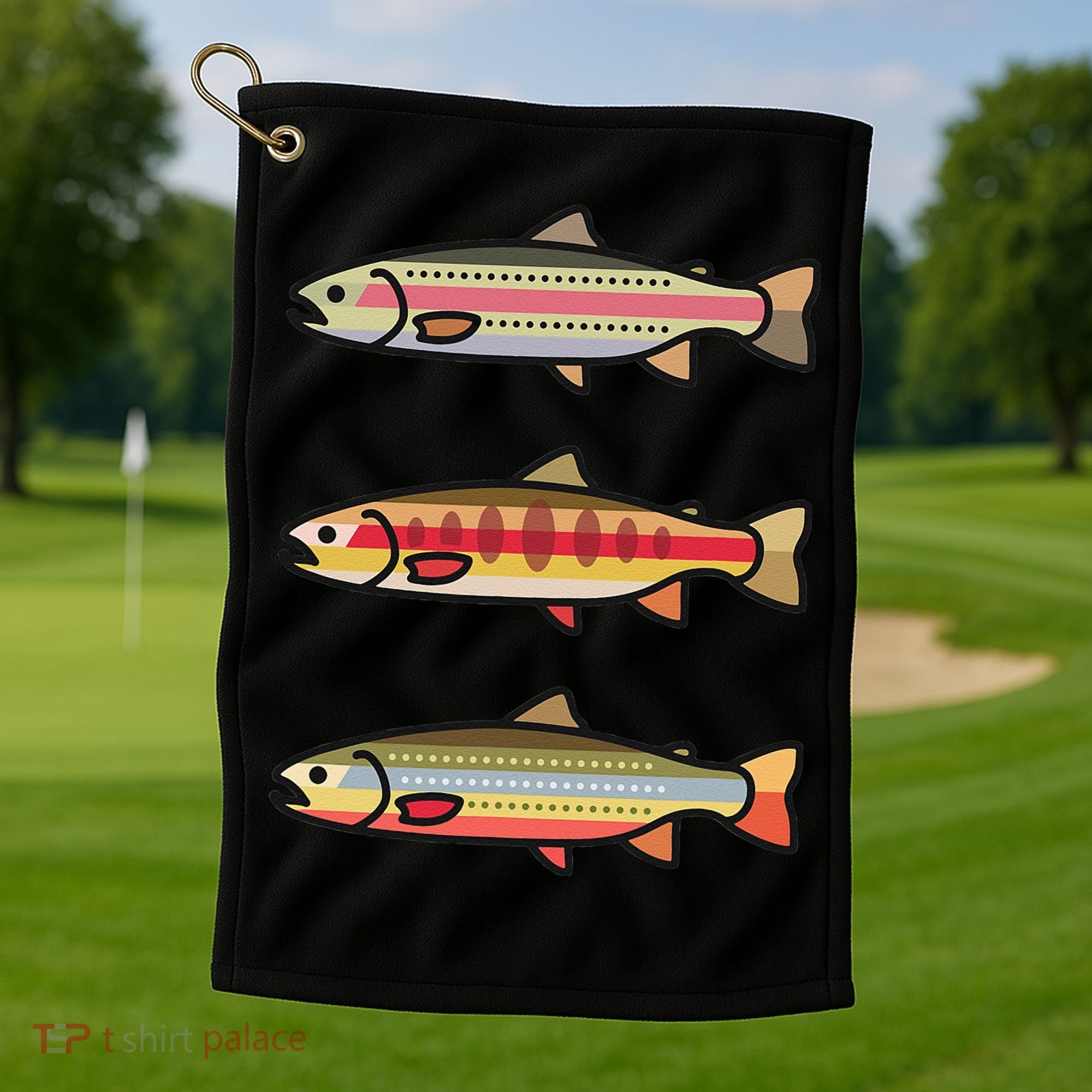 Rainbow Golden Brook Trout Fishing Anglers Golf Towel