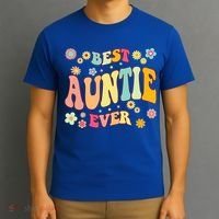 Retro Groovy Best Auntie Ever Mothers Day Funny Gift T-Shirt thumb 3