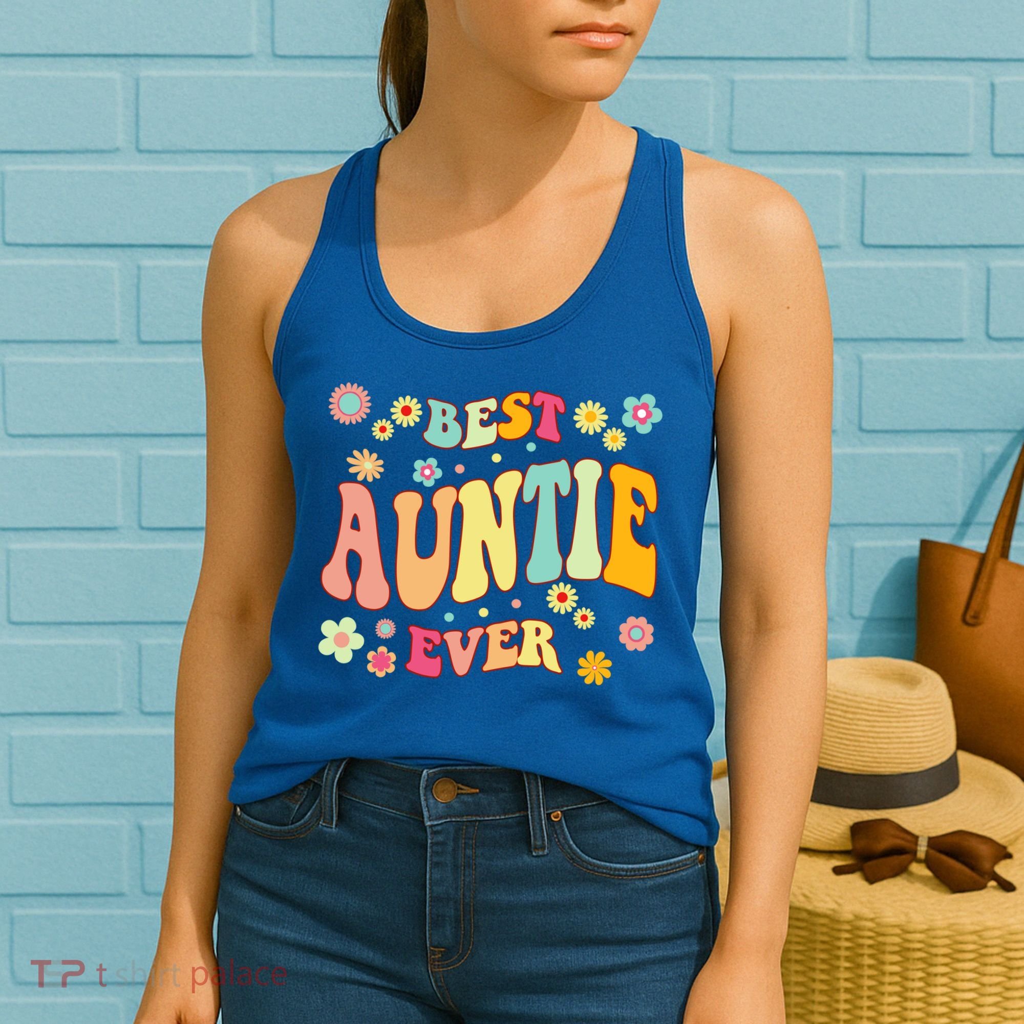 Retro Groovy Best Auntie Ever Mothers Day Funny Gift Women's Tank Top