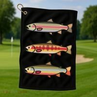 Rainbow Golden Brook Trout Fishing Gift For Anglers Golf Towel thumb 1