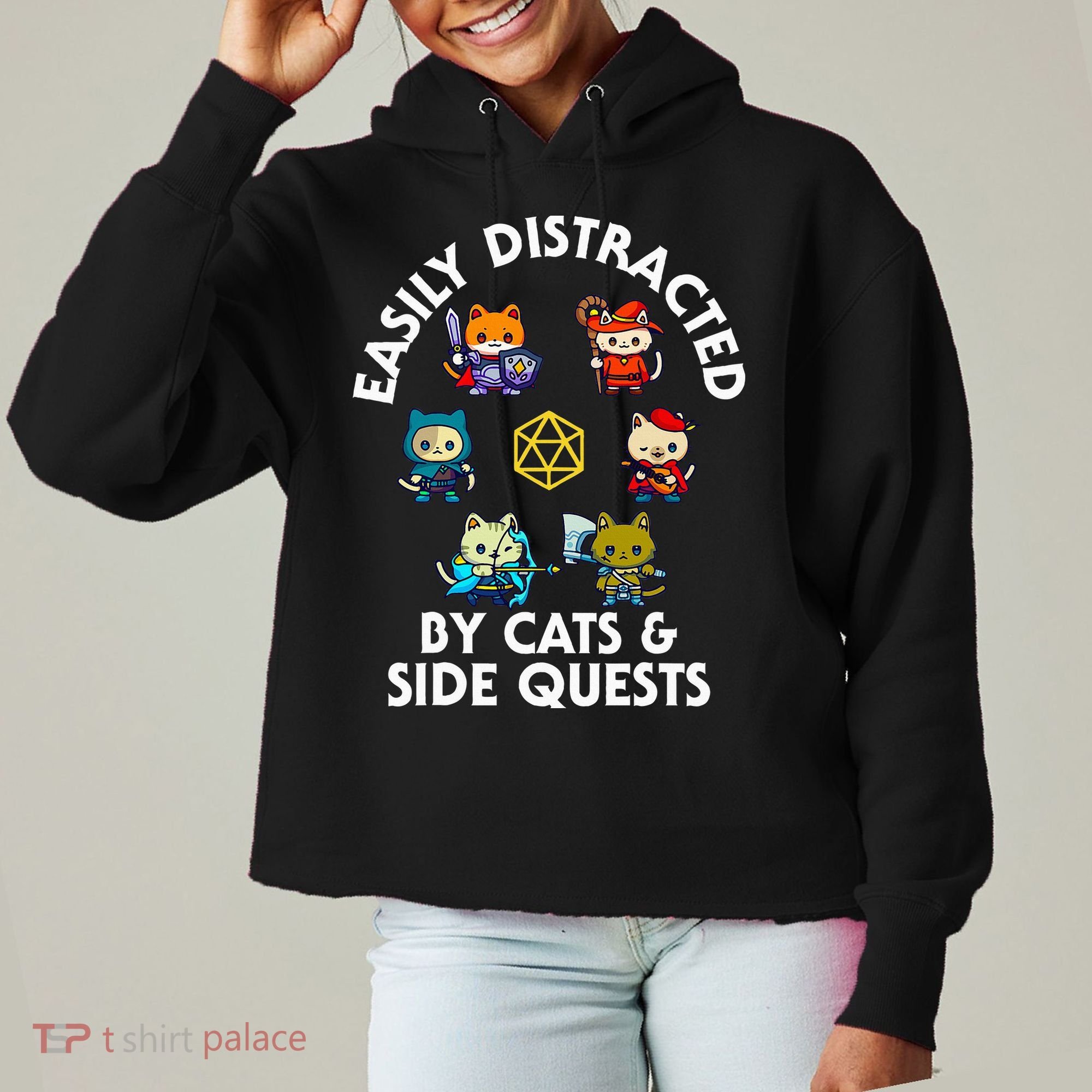 Rpg Gamer Cats Side Quests D20 Dice Nerdy Cat Ladies Heavyweight Boxy Pullover Hoodie