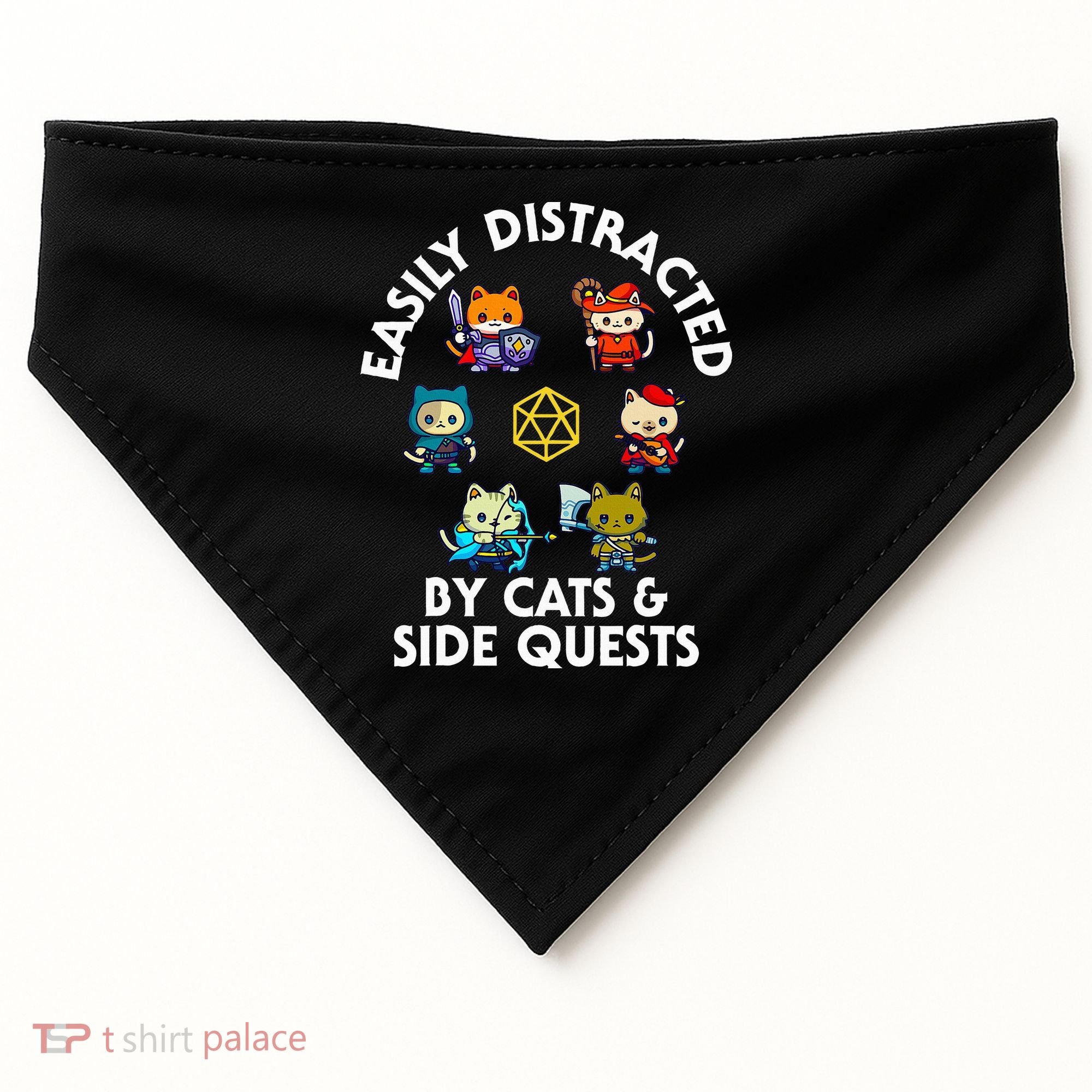 Rpg Gamer Cats Side Quests D20 Dice Nerdy Cat USA-Made Doggie Bandana