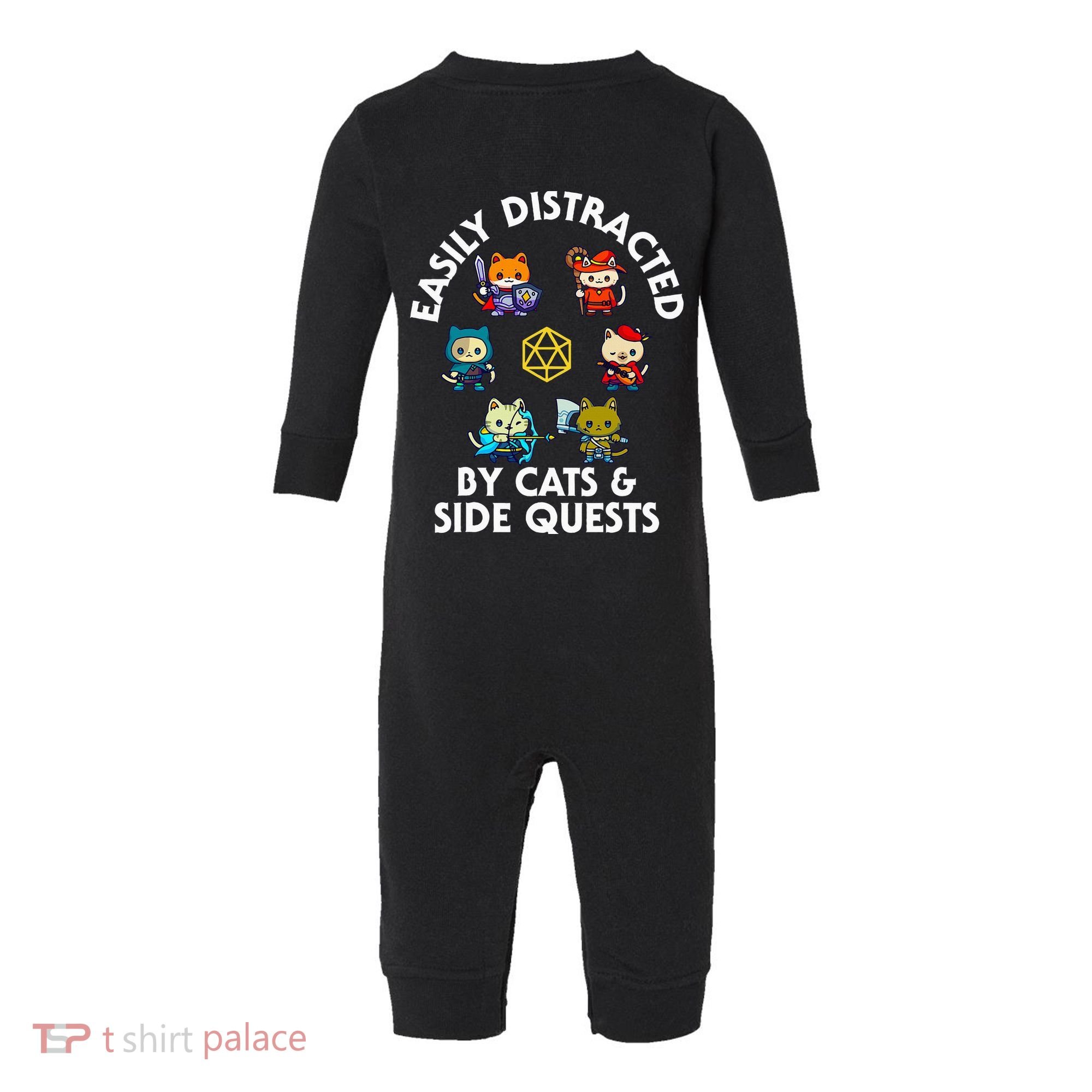 Rpg Gamer Cats Side Quests D20 Dice Nerdy Cat Infant Fleece One Piece