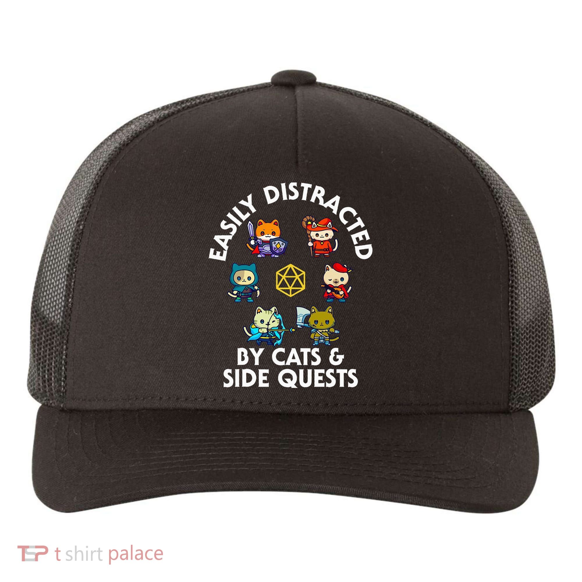 Rpg Gamer Cats Side Quests D20 Dice Nerdy Cat Yupoong Adult 5-Panel Trucker Hat