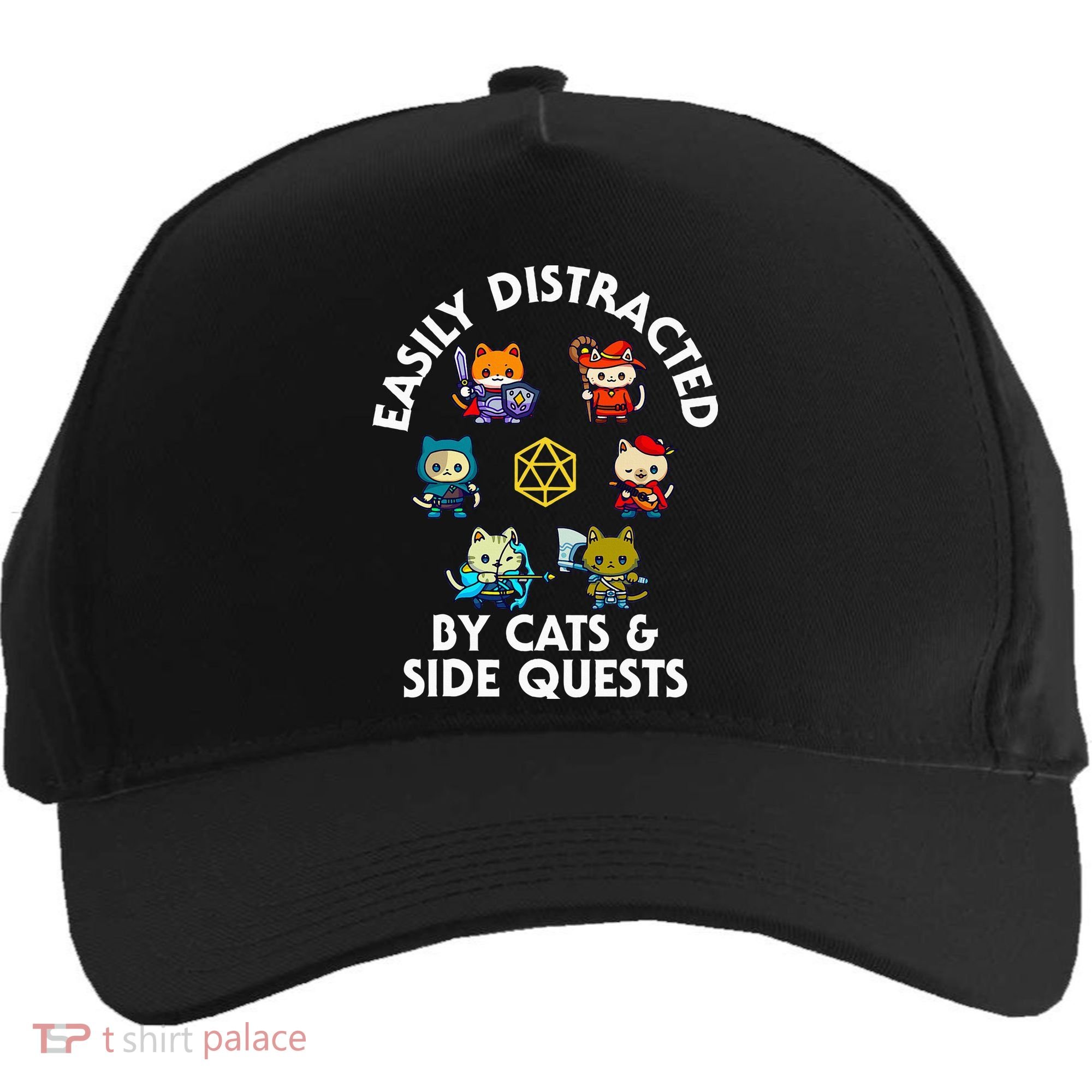 Rpg Gamer Cats Side Quests D20 Dice Nerdy Cat Five-Panel Snapback Cap