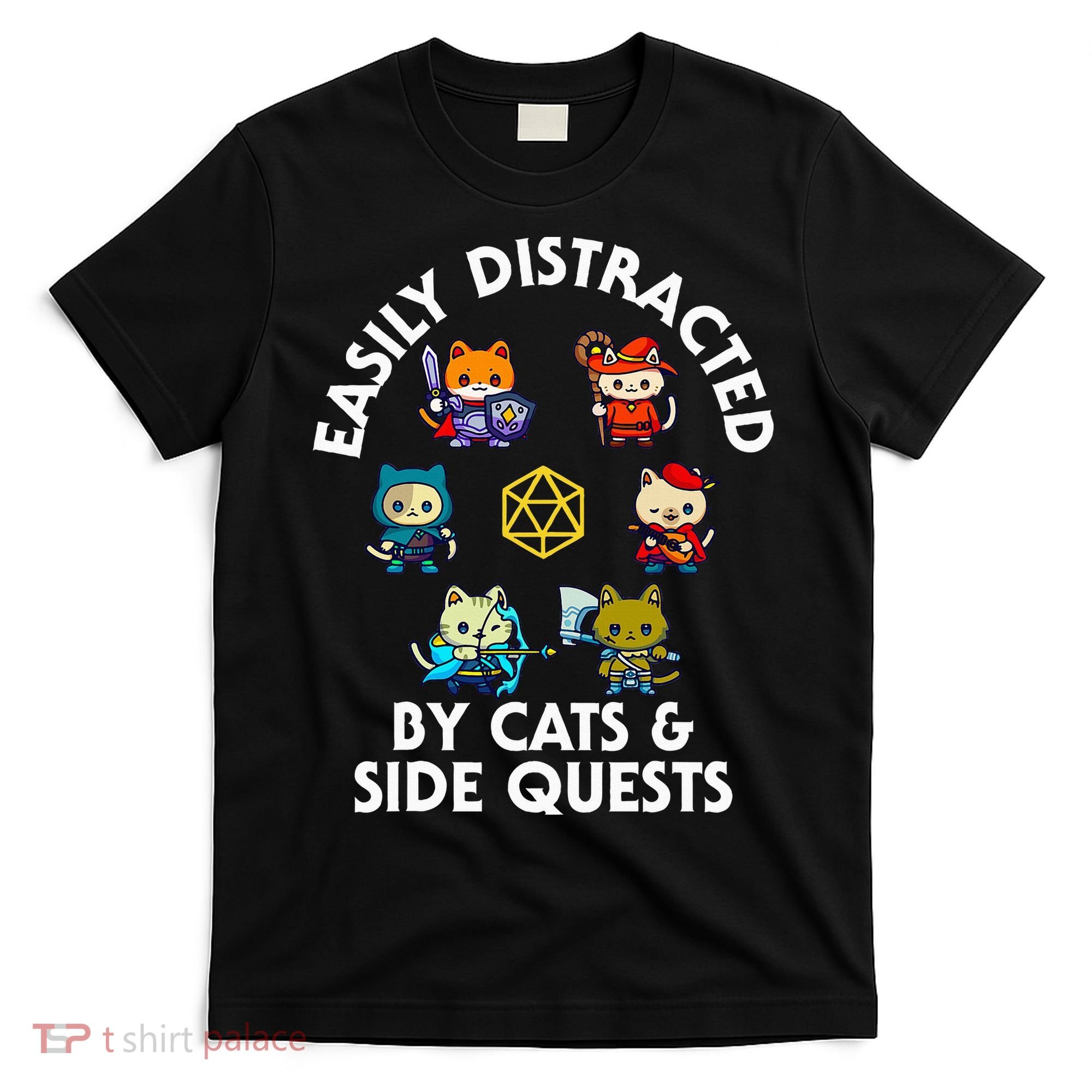 Rpg Gamer Cats Side Quests D20 Dice Nerdy Cat T-Shirt