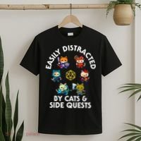 Rpg Gamer Cats Side Quests D20 Dice Nerdy Cat T-Shirt thumb 2