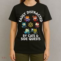 Rpg Gamer Cats Side Quests D20 Dice Nerdy Cat T-Shirt thumb 4