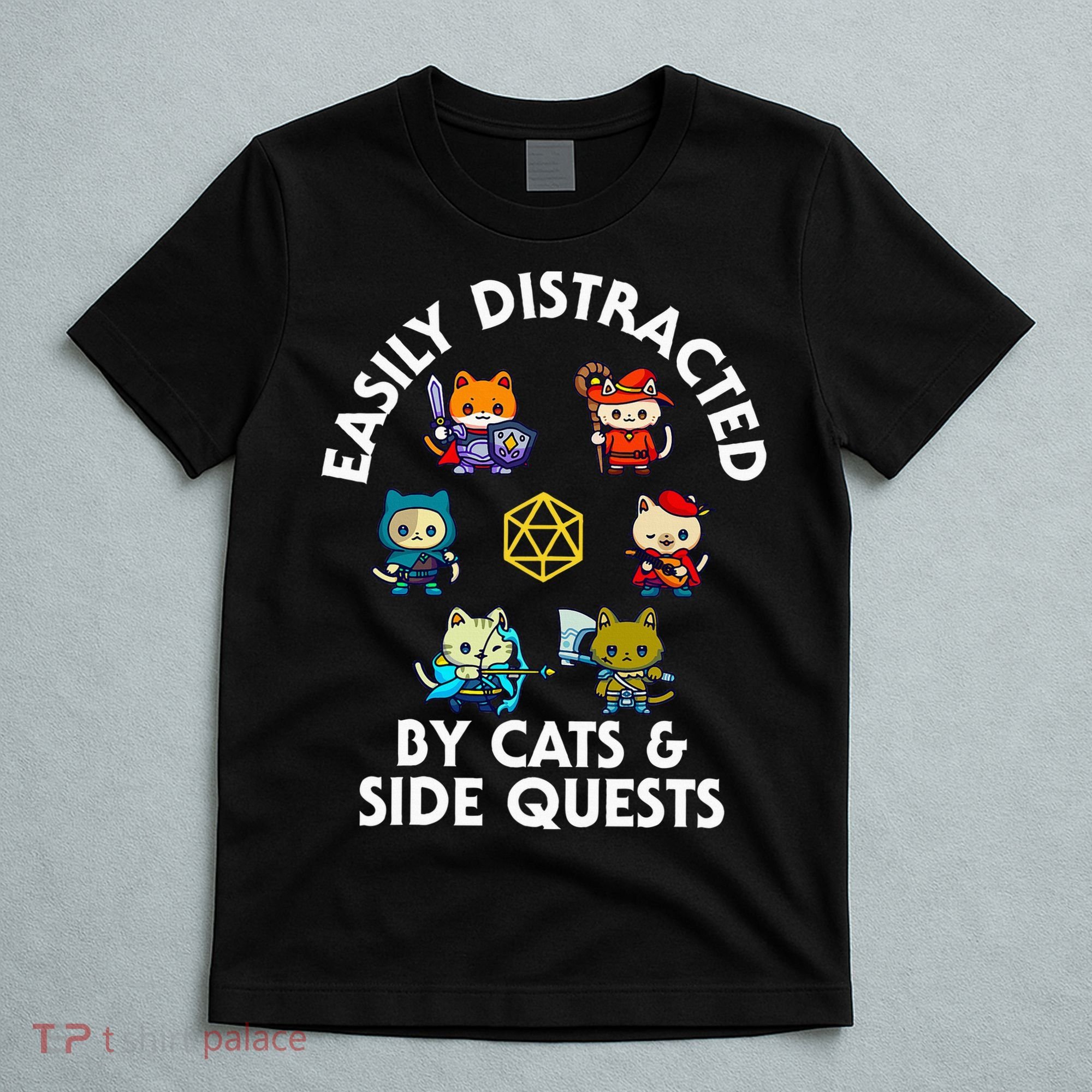Rpg Gamer Cats Side Quests D20 Dice Nerdy Cat T-Shirt