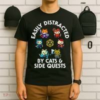 Rpg Gamer Cats Side Quests D20 Dice Nerdy Cat T-Shirt thumb 6
