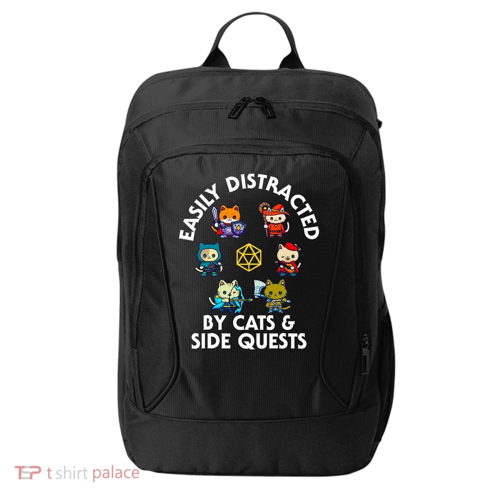 Rpg Gamer Cats Side Quests D20 Dice Nerdy Cat City Backpack
