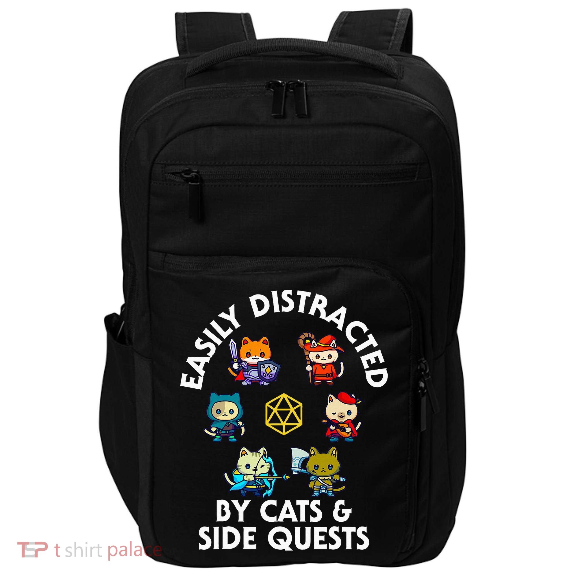 Rpg Gamer Cats Side Quests D20 Dice Nerdy Cat Impact Tech Backpack