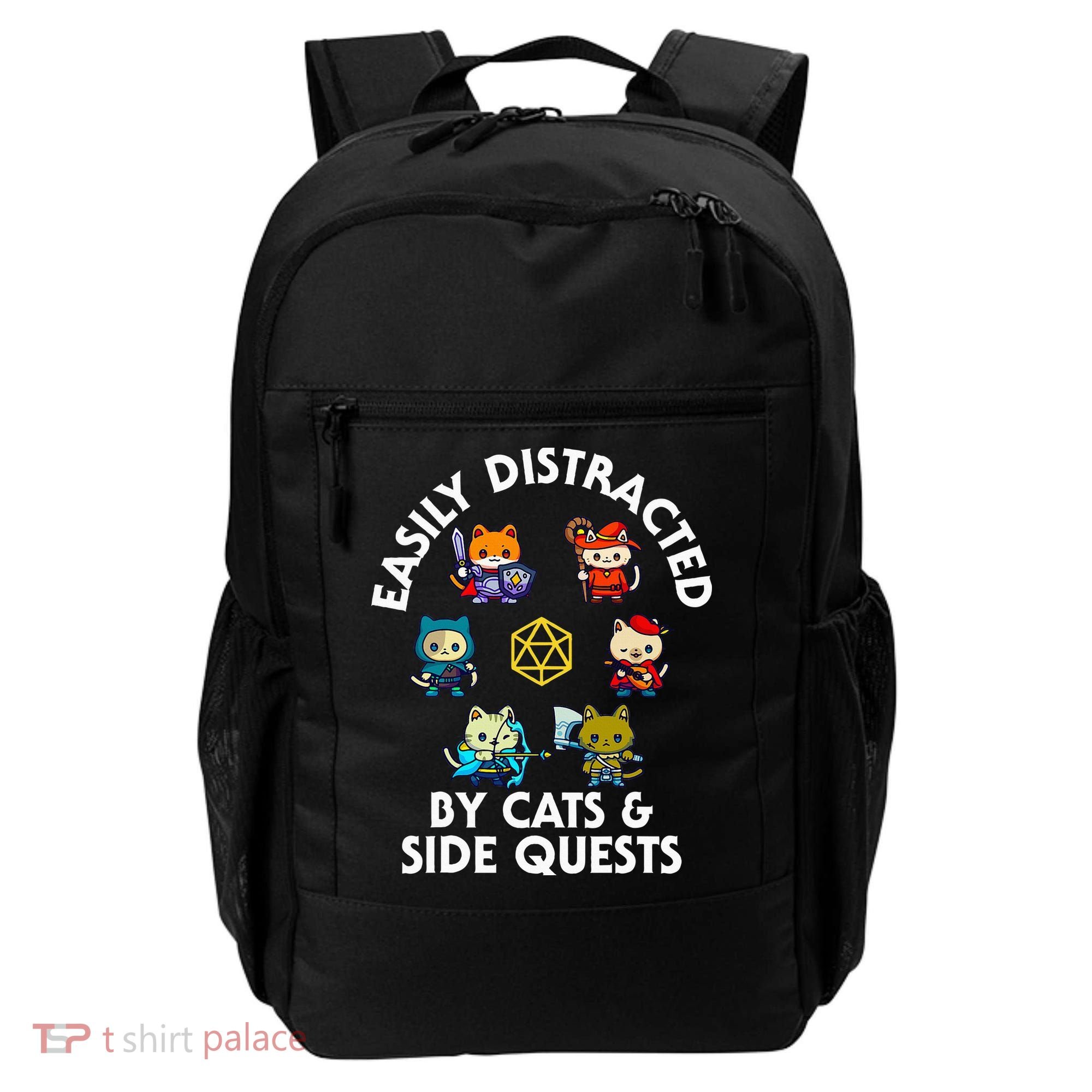 Rpg Gamer Cats Side Quests D20 Dice Nerdy Cat Backpack