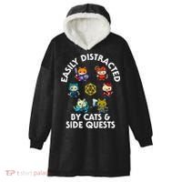 Rpg Gamer Cats Side Quests D20 Dice Nerdy Cat Hooded Wearable Blanket thumb 0