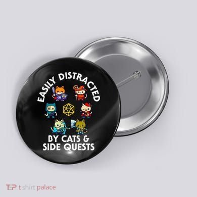 Rpg Gamer Cats Side Quests D20 Dice Nerdy Cat Button