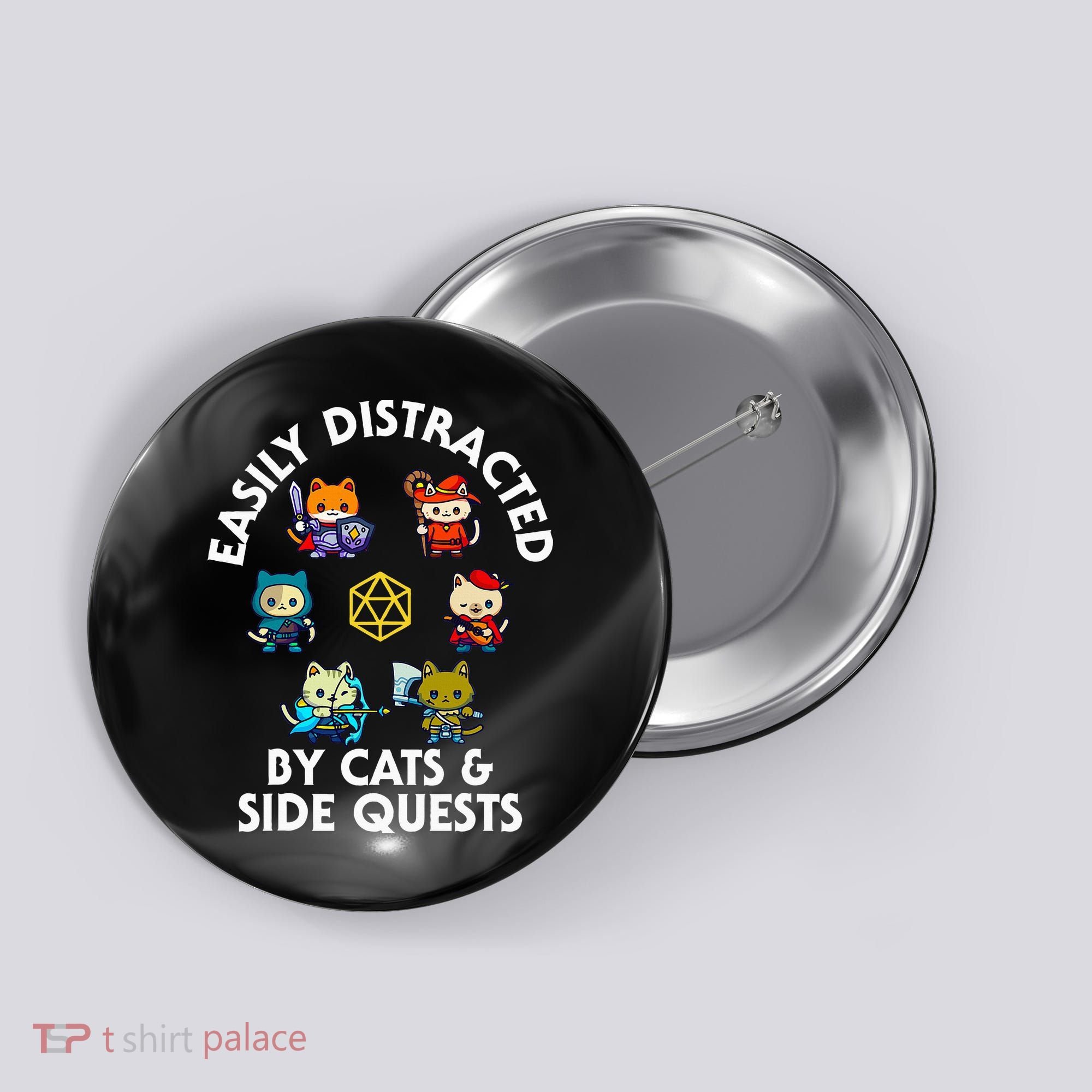Rpg Gamer Cats Side Quests D20 Dice Nerdy Cat Button