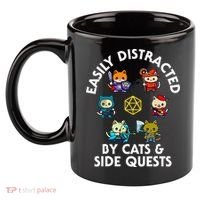 Rpg Gamer Cats Side Quests D20 Dice Nerdy Cat 11oz C Handle Ceramic Mug thumb 2