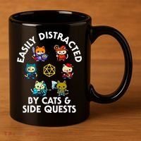 Rpg Gamer Cats Side Quests D20 Dice Nerdy Cat 11oz C Handle Ceramic Mug thumb 3