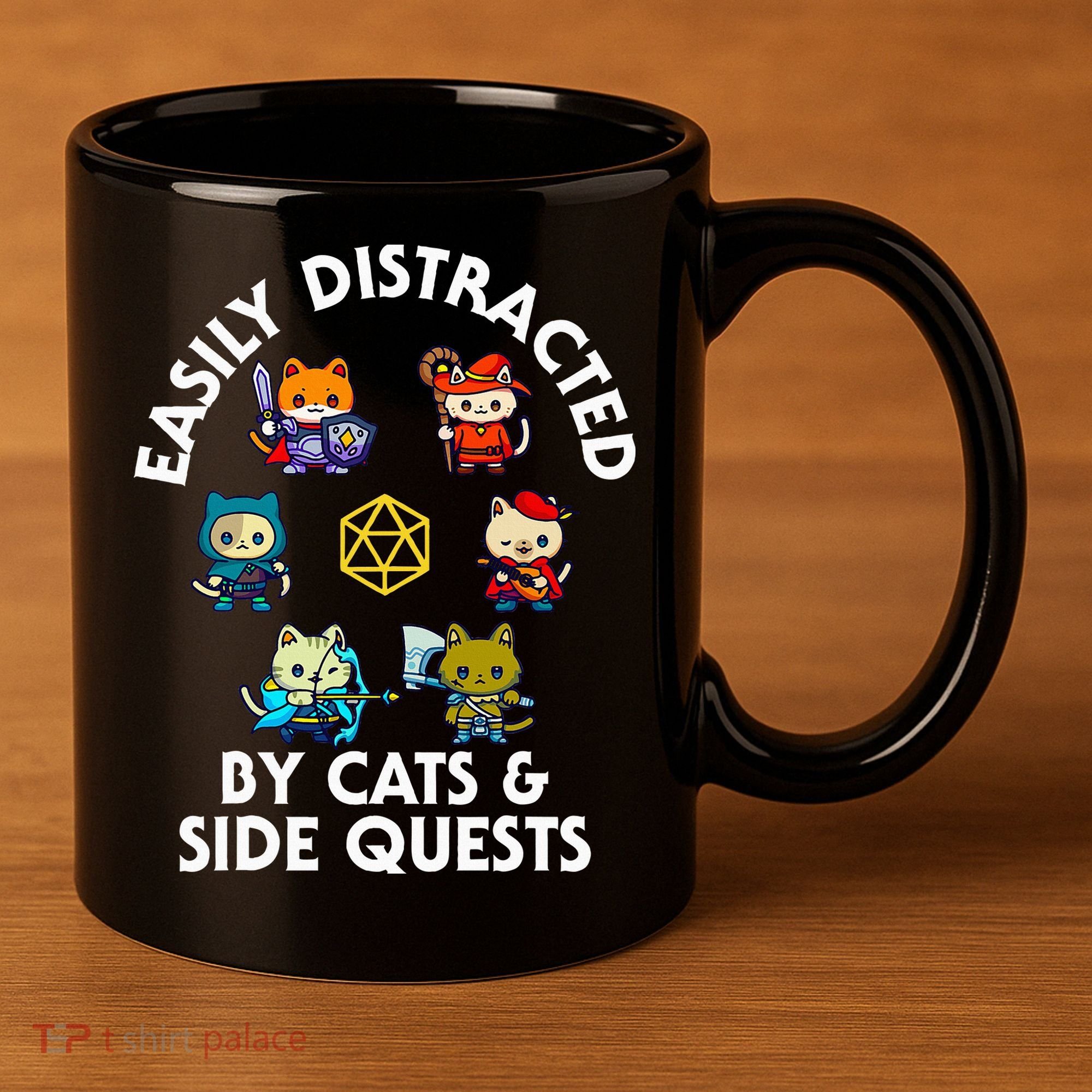 Rpg Gamer Cats Side Quests D20 Dice Nerdy Cat 11oz C Handle Ceramic Mug