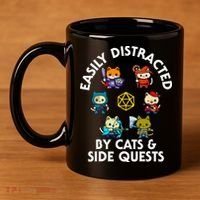 Rpg Gamer Cats Side Quests D20 Dice Nerdy Cat 11oz C Handle Ceramic Mug thumb 4