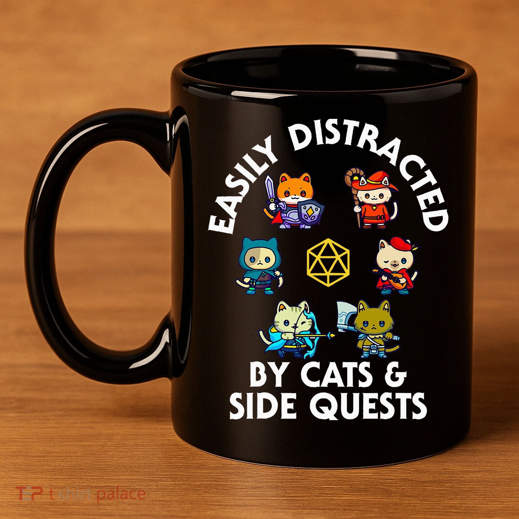 Rpg Gamer Cats Side Quests D20 Dice Nerdy Cat 11oz C Handle Ceramic Mug