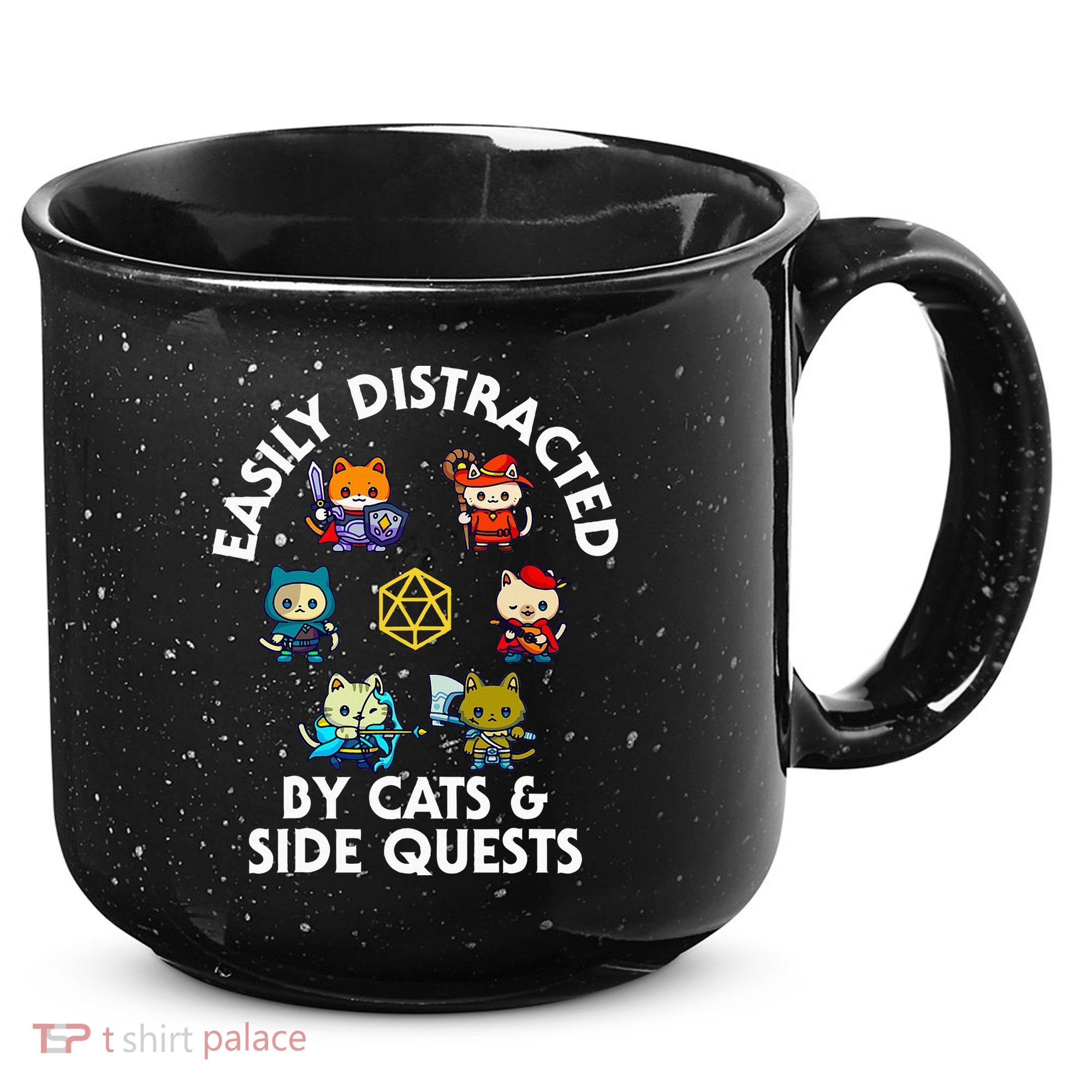Rpg Gamer Cats Side Quests D20 Dice Nerdy Cat 15oz Campfire Ceramic Mug