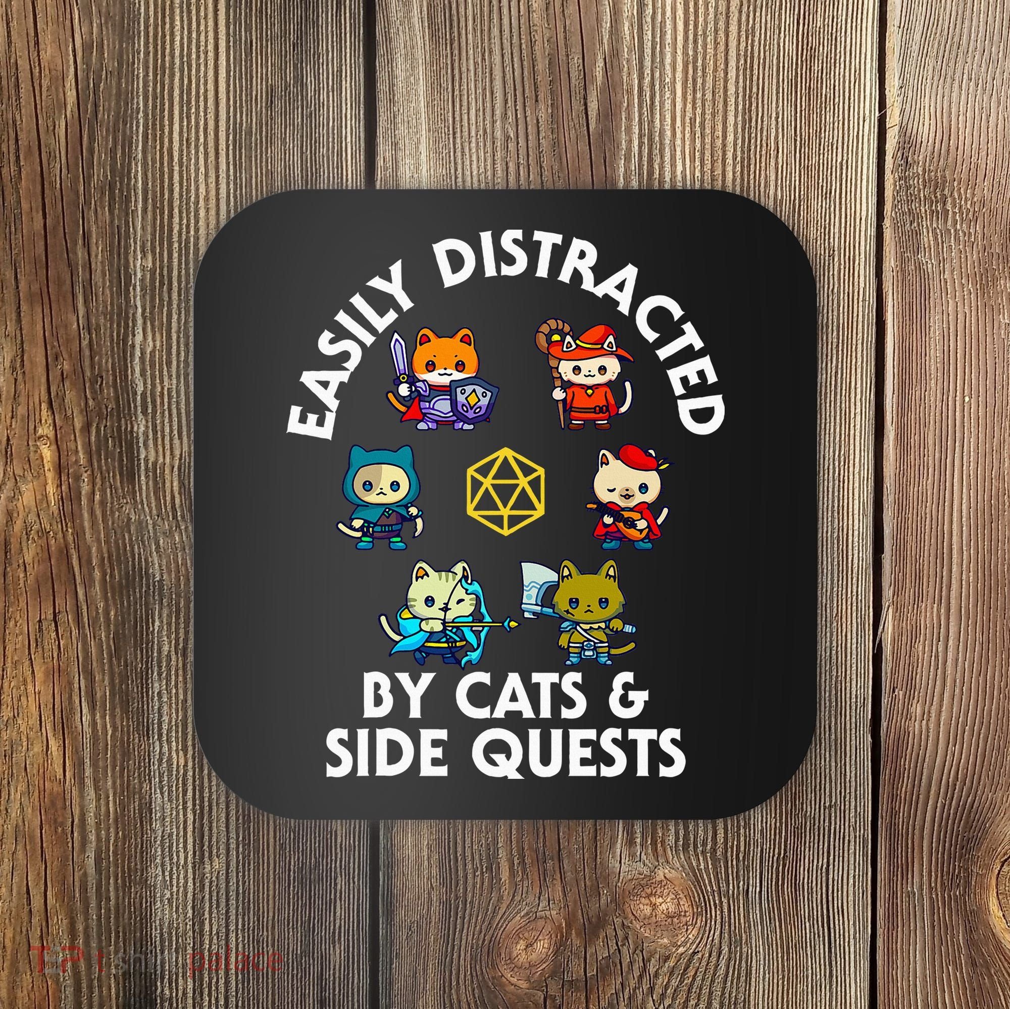 Rpg Gamer Cats Side Quests D20 Dice Nerdy Cat Coaster