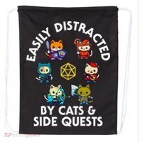 Rpg Gamer Cats Side Quests D20 Dice Nerdy Cat Drawstring Bag thumb 0