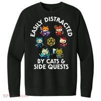 Rpg Gamer Cats Side Quests D20 Dice Nerdy Cat V.I.T. Fleece Crew Sweatshirt thumb 0