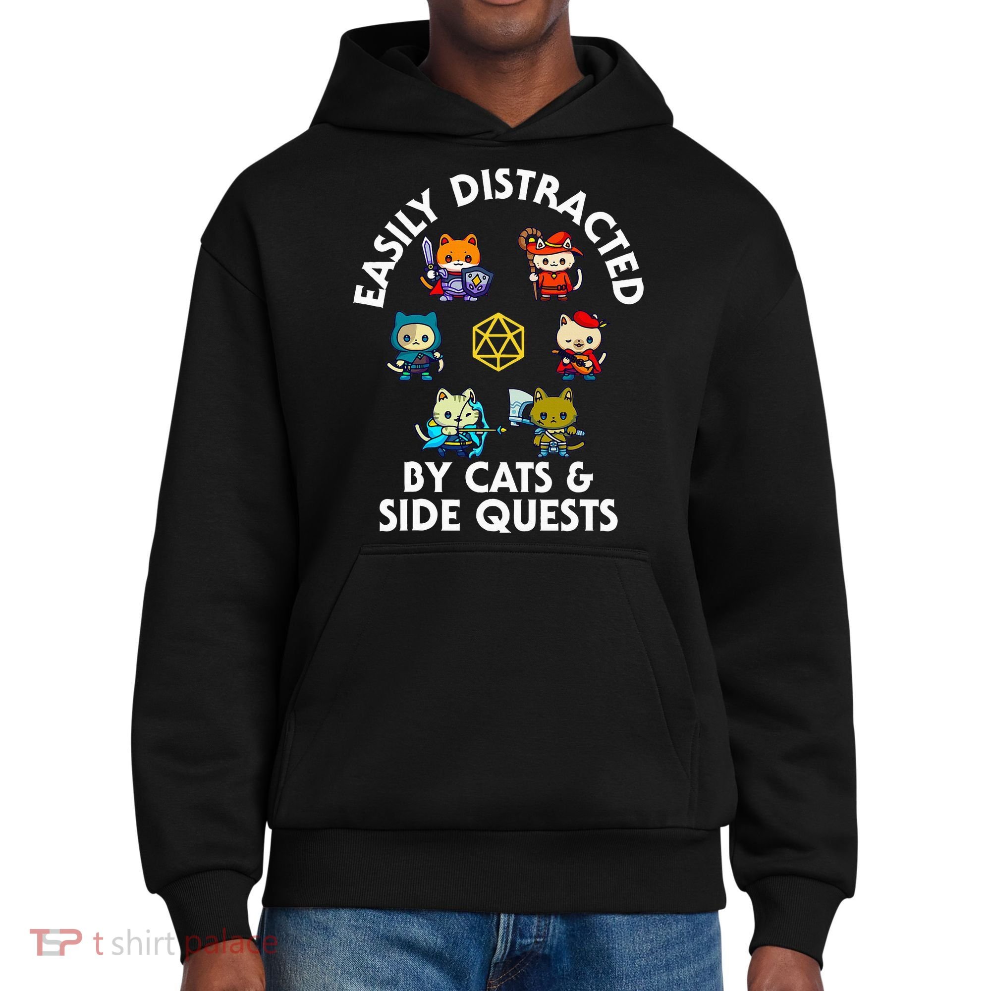 Rpg Gamer Cats Side Quests D20 Dice Nerdy Cat District V.I.T. Heavyweight Hoodie