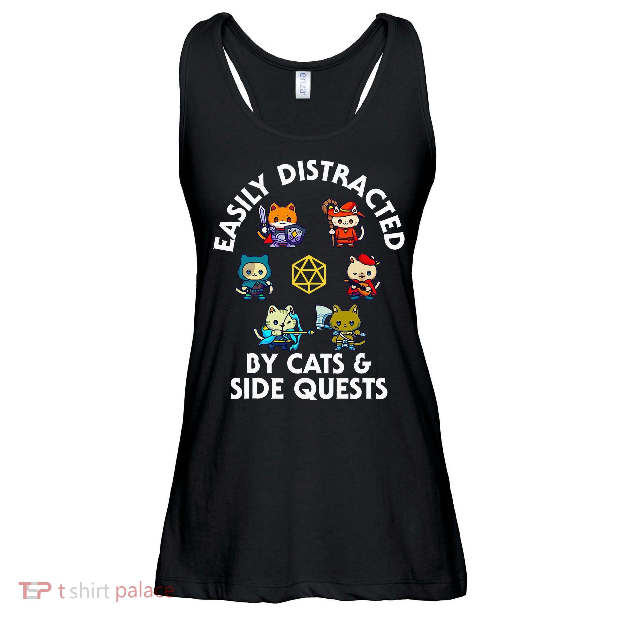 Rpg Gamer Cats Side Quests D20 Dice Nerdy Cat Ladies Essential Flowy Tank
