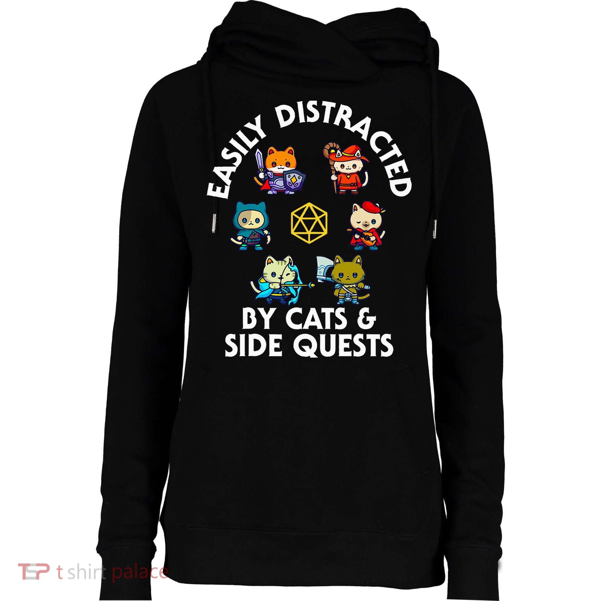Rpg Gamer Cats Side Quests D20 Dice Nerdy Cat Womens Funnel Neck Pullover Hood