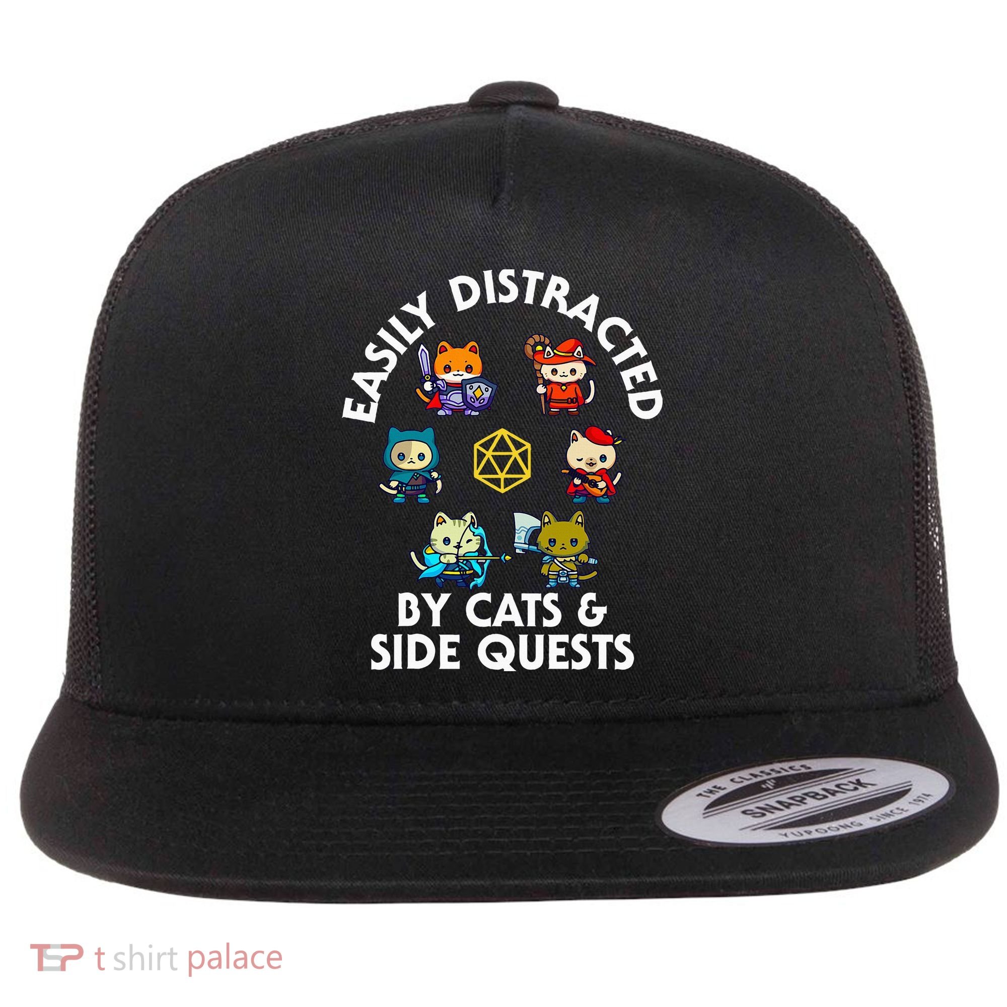 Rpg Gamer Cats Side Quests D20 Dice Nerdy Cat Flat Bill Trucker Hat