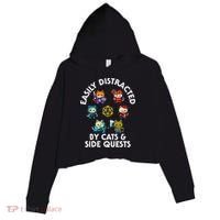 Rpg Gamer Cats Side Quests D20 Dice Nerdy Cat Crop Fleece Hoodie thumb 0