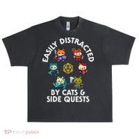 Rpg Gamer Cats Side Quests D20 Dice Nerdy Cat Urban Oversized Heavyweight T-Shirt thumb 0
