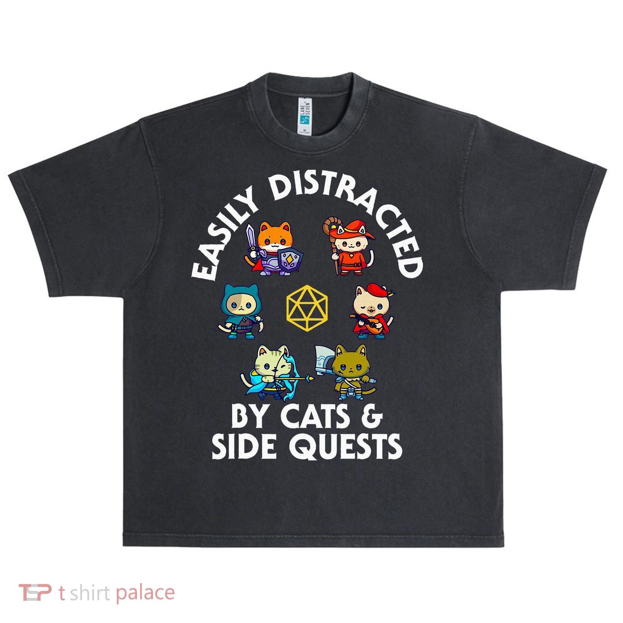 Rpg Gamer Cats Side Quests D20 Dice Nerdy Cat Urban Oversized Heavyweight T-Shirt